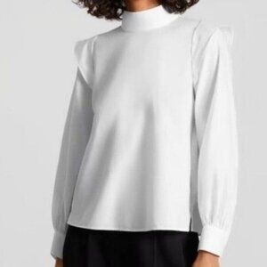 Everlane The Wing Shoulder Mockneck Ruffle Top New Size 2 White Cotton